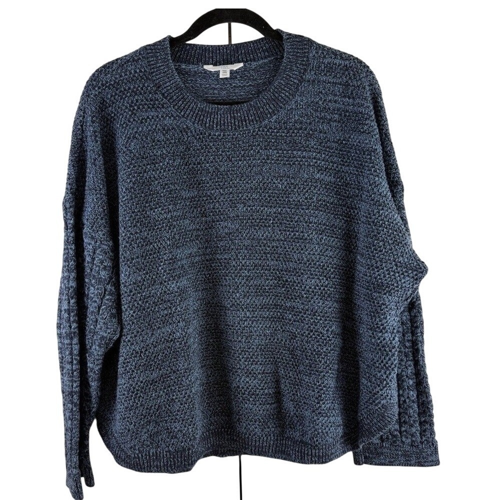 Time and Tru Blue Marled Slouchy Oversized Cable Sleeve Sweater Knit XXL